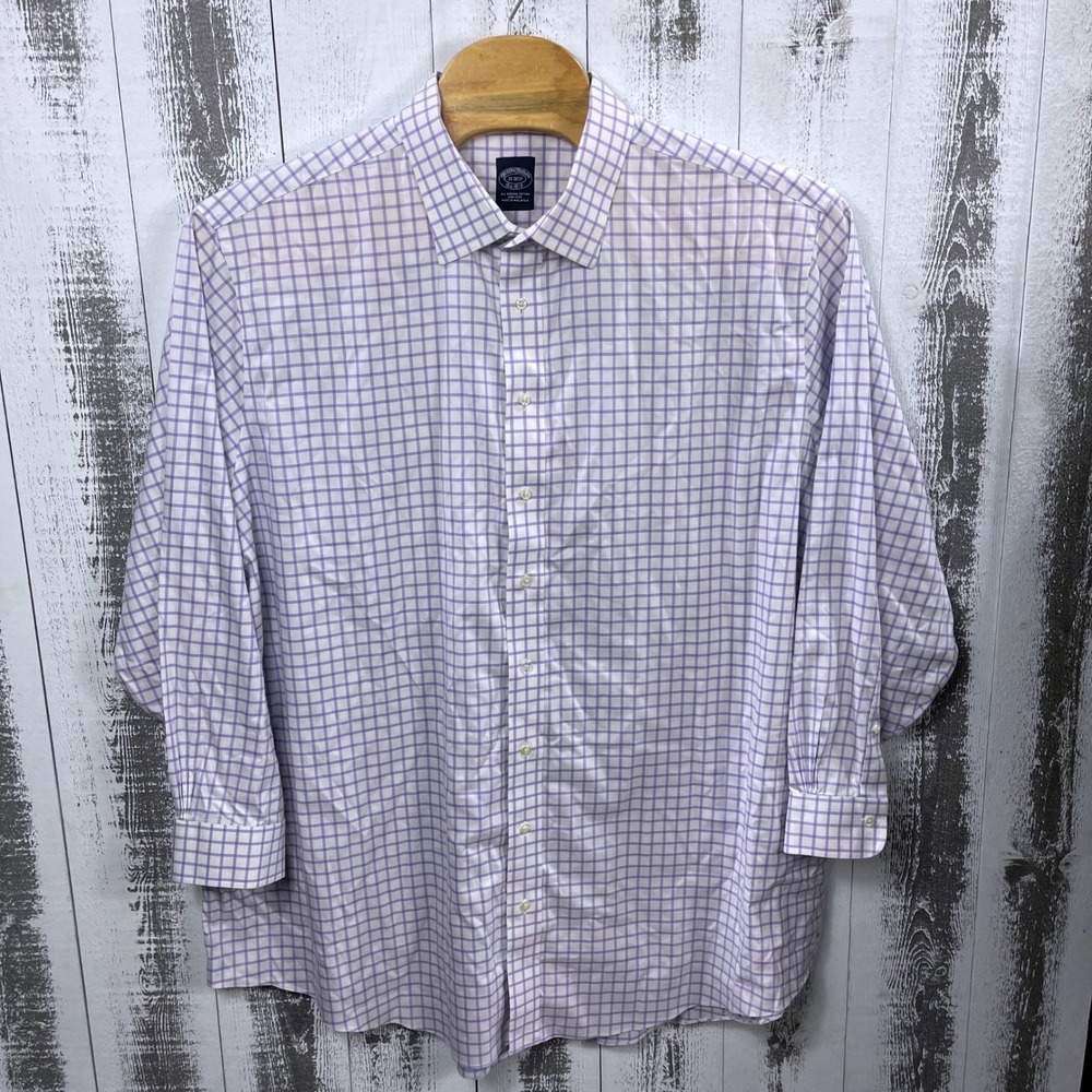 Brooks‎ Brothers Dress Shirt Men's 20 36/37 Non-Iron Supima Cotton Check Purple